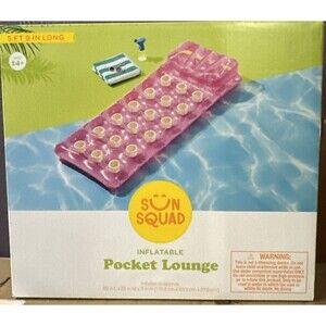 Sun Squad 18-Pocket Inflatable Lounge Adult Pool Float Intex Pink 5 ft 9 in long